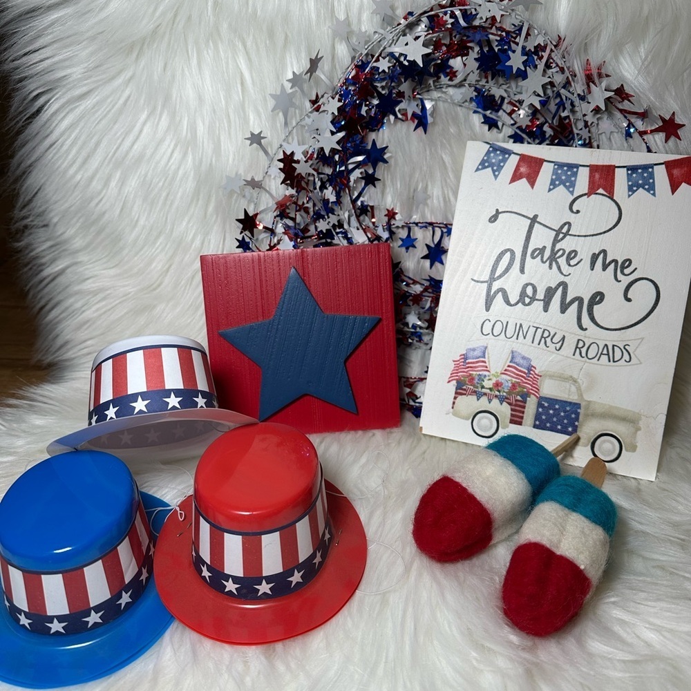 Patriotic Party Supplies Set with Red, Blue, and White Decorations